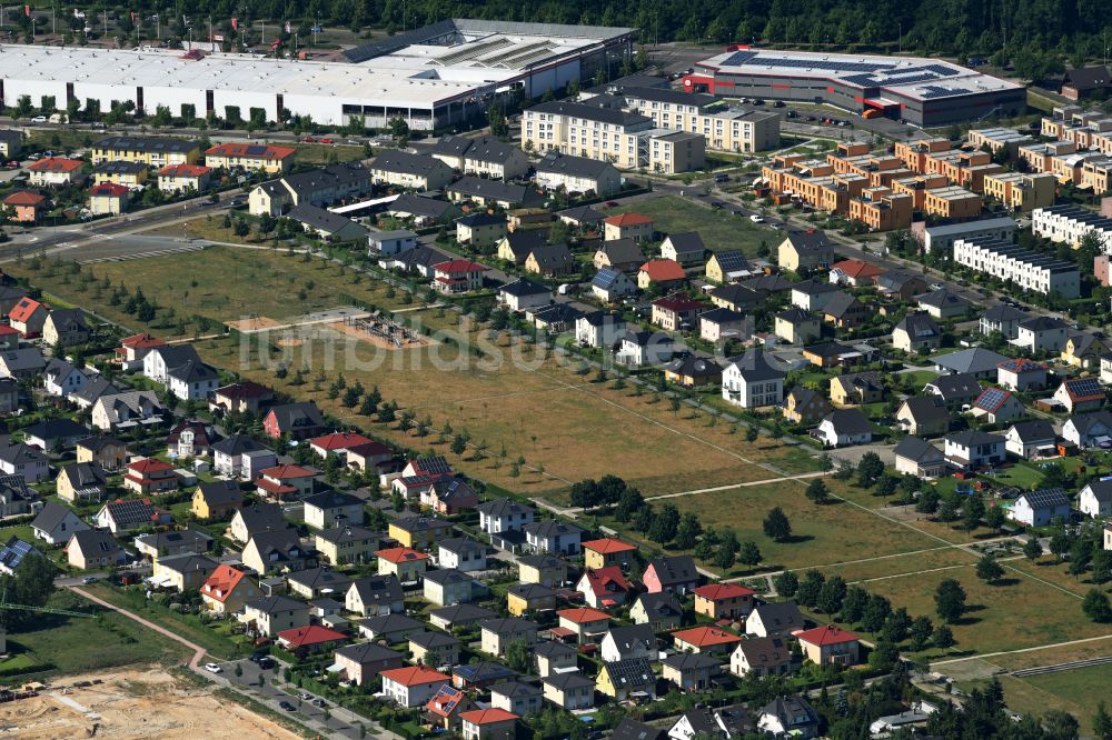 Berlin von oben - Wohngebiet einer Einfamilienhaus- Siedlung am Park Schmetterlingswiesen in Berlin, Deutschland