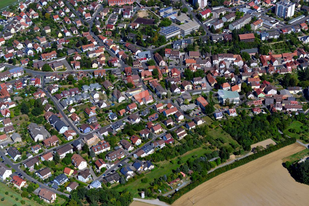 Frauenland von oben - Wohngebiet einer Einfamilienhaus- Siedlung am Rande von landwirtschaftlichen Feldern in Frauenland im Bundesland Bayern, Deutschland