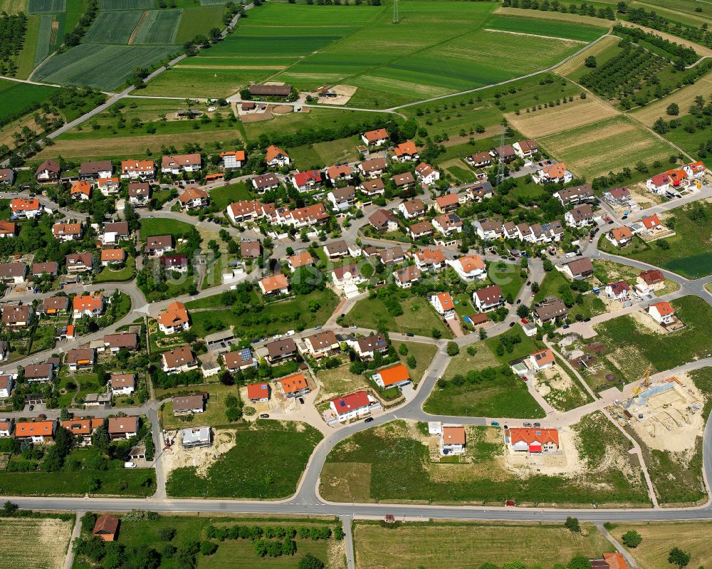 Simmozheim von oben - Wohngebiet einer Einfamilienhaus- Siedlung in Simmozheim im Bundesland Baden-Württemberg, Deutschland