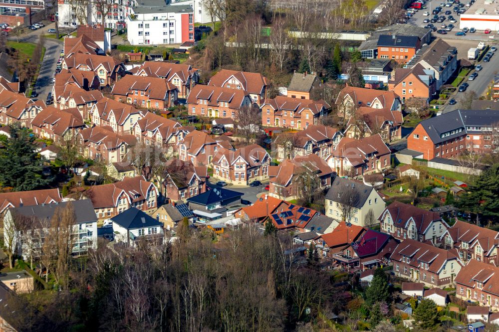 Stadtmitte aus der Vogelperspektive: Wohngebiet einer Einfamilienhaus- Siedlung in Stadtmitte im Bundesland Nordrhein-Westfalen, Deutschland