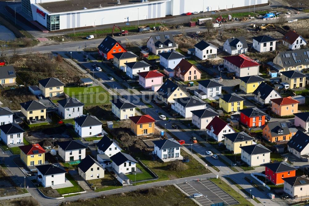 Mahlsdorf von oben - Wohngebiet einer Einfamilienhaus- Siedlung Am Theodorpark in Mahlsdorf im Bundesland Berlin, Deutschland