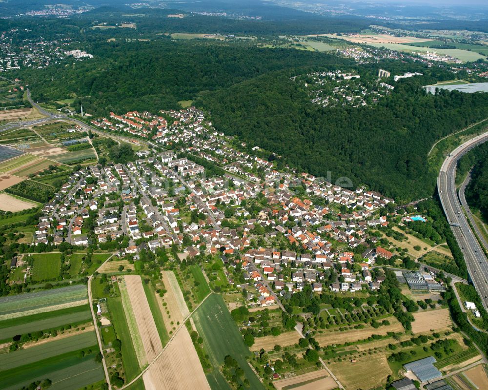 Wolfartsweier von oben - Wohngebiet einer Einfamilienhaus- Siedlung in Wolfartsweier im Bundesland Baden-Württemberg, Deutschland