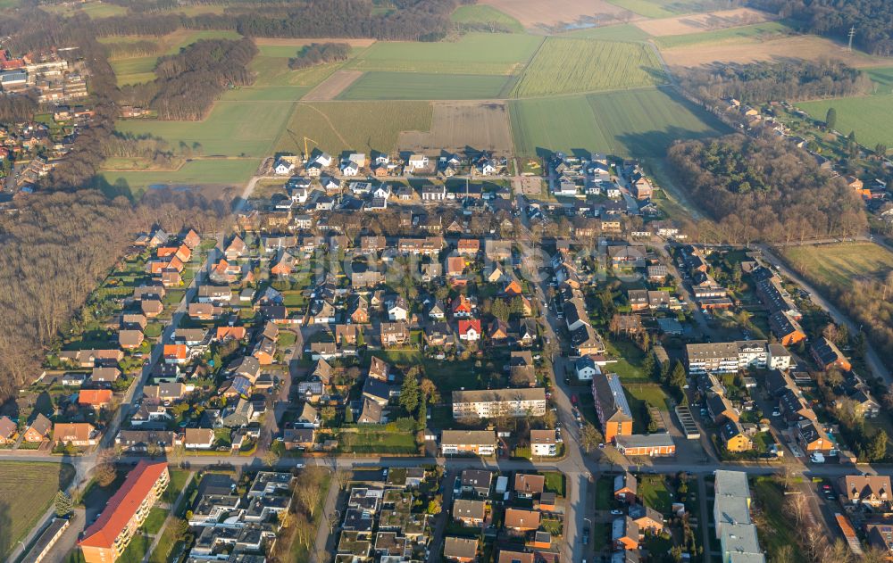 Luftaufnahme Wulfen - Wohngebiet am Feldrand in Wulfen im Bundesland Nordrhein-Westfalen, Deutschland