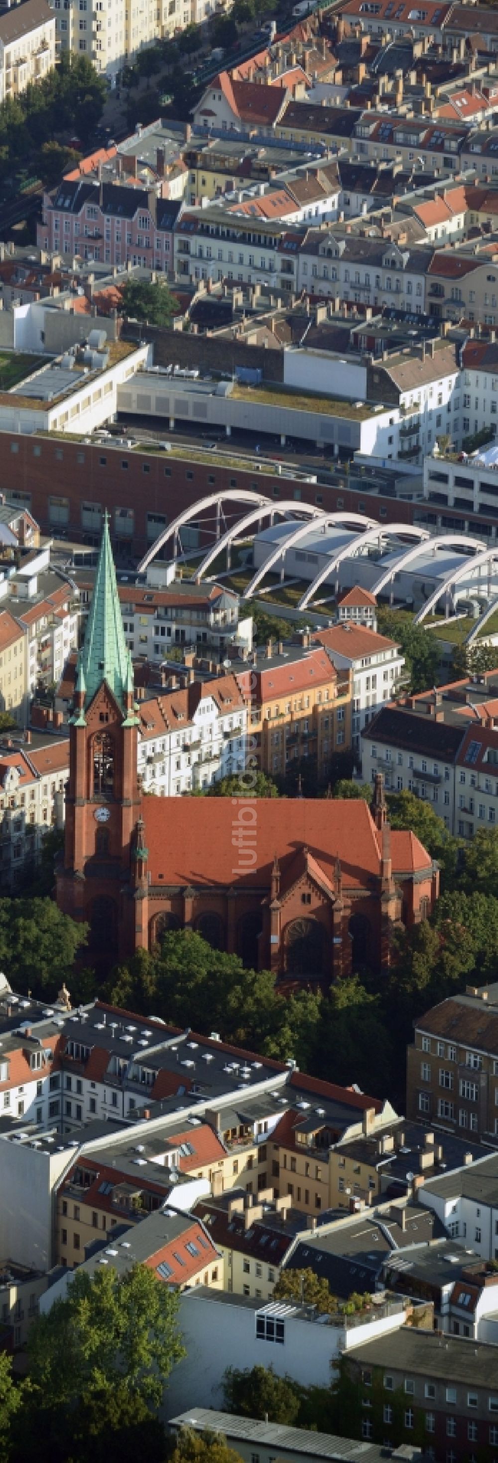 Berlin Prenzlauer Berg aus der Vogelperspektive: Wohngebiet an der Gethsemanekirche an der Stargarder Straße im Prenzlauer Berg von Berlin