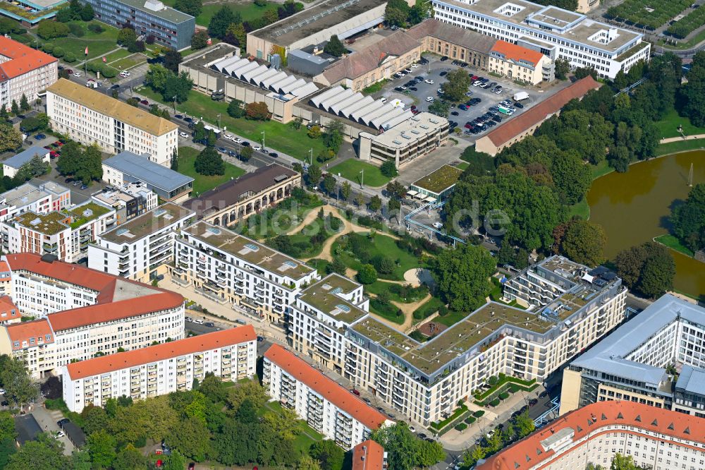 Dresden aus der Vogelperspektive: Wohngebiet am Herzogin Garten in Dresden im Bundesland Sachsen, Deutschland