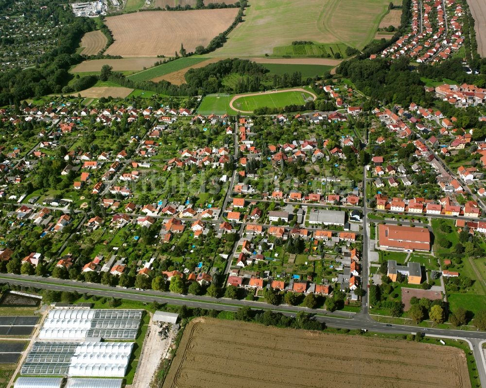 Ammern von oben - Wohngebiet der Mehrfamilienhaussiedlung in Ammern im Bundesland Thüringen, Deutschland