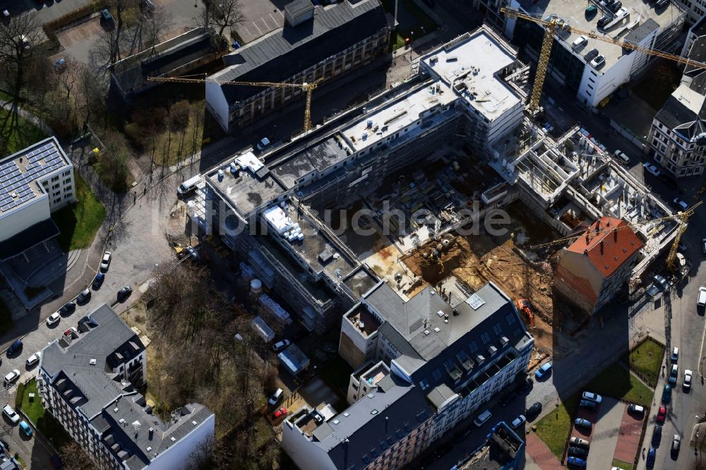 Leipzig von oben - Wohngebiet einer Mehrfamilienhaussiedlung Büttnerstraße der Ticoncept Bauprojektentwicklungs- und Vertriebs GmbH im Ortsteil Mitte in Leipzig im Bundesland Sachsen