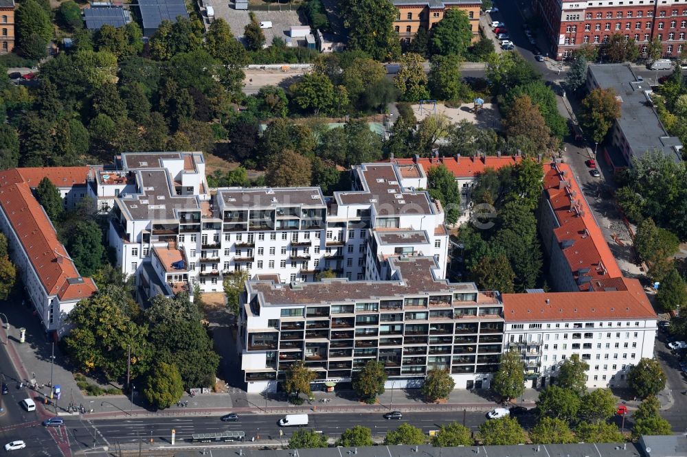 Luftaufnahme Berlin - Wohngebiet der Mehrfamilienhaussiedlung Danziger Straße Ecke Prenzlauer Allee im Ortsteil Prenzlauer Berg in Berlin, Deutschland