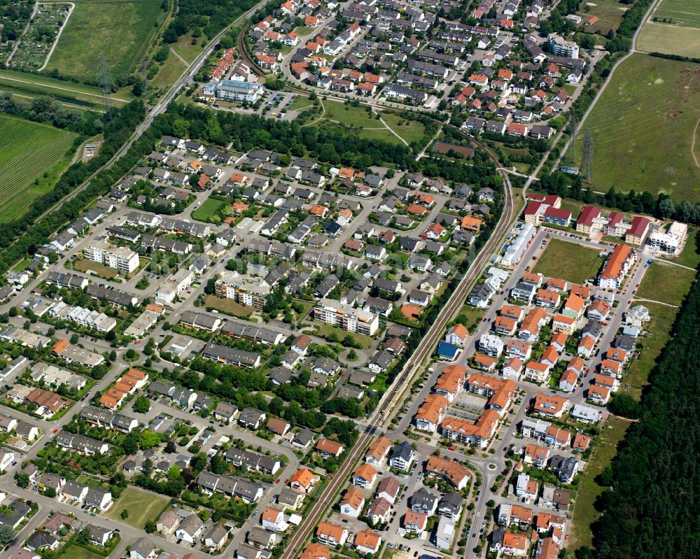 Eggenstein aus der Vogelperspektive: Wohngebiet der Mehrfamilienhaussiedlung in Eggenstein im Bundesland Baden-Württemberg, Deutschland