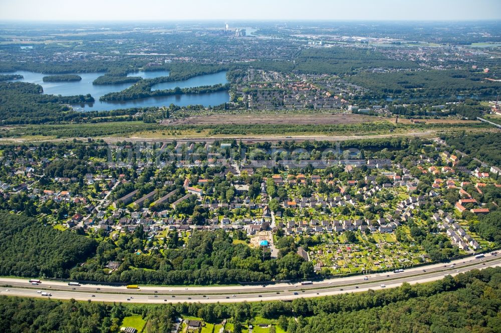 Luftbild Mülheim an der Ruhr - Wohngebiet der Mehrfamilienhaussiedlung Eisenbahner-Siedlung Wedau in Mülheim an der Ruhr im Bundesland Nordrhein-Westfalen