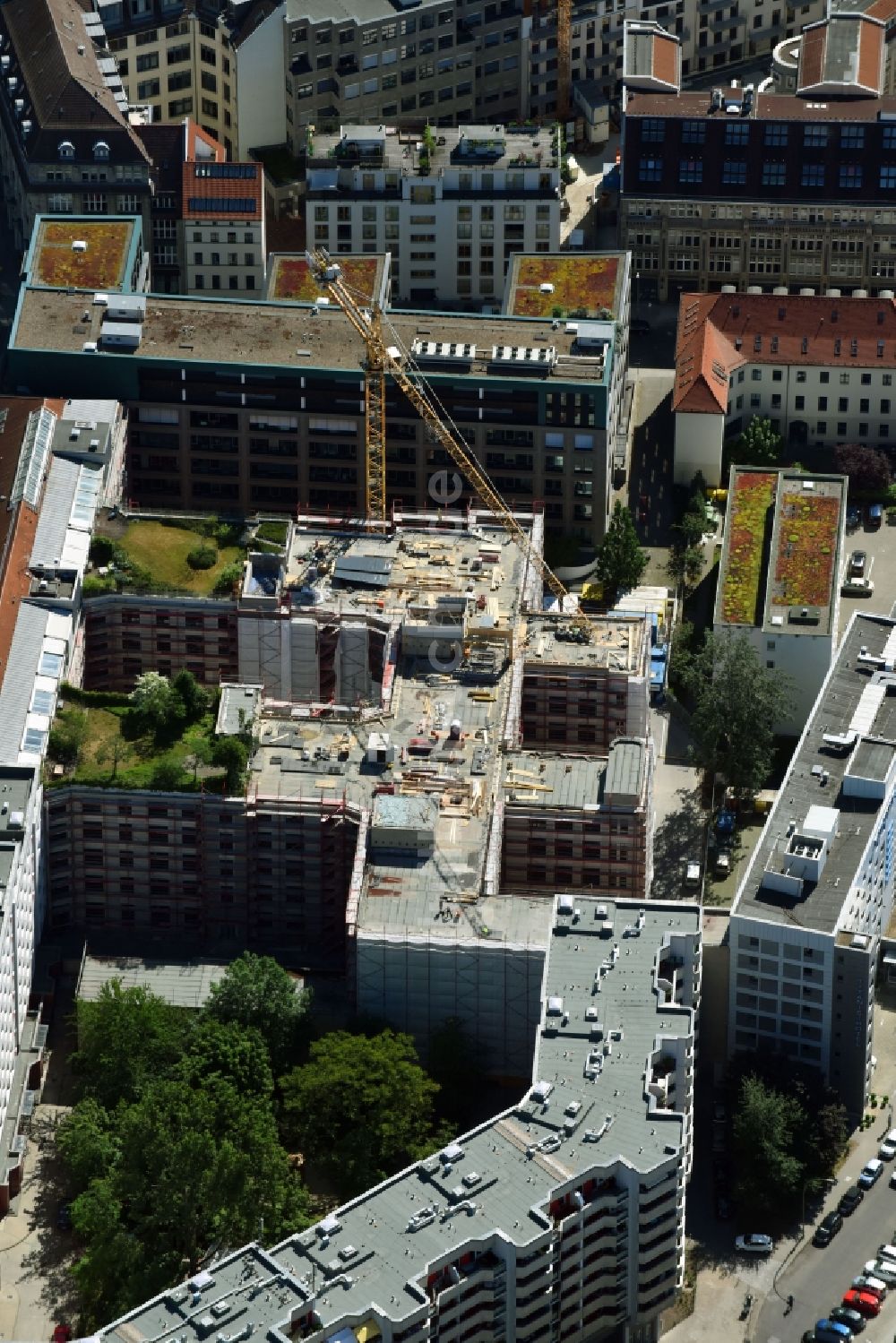 Berlin von oben - Wohngebiet der Mehrfamilienhaussiedlung Elisabeth-Mara-Straße - Wallstraße im Ortsteil Mitte in Berlin, Deutschland