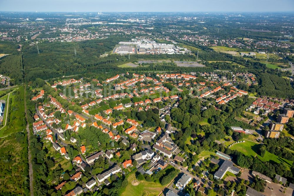 Bottrop von oben - Wohngebiet einer Mehrfamilienhaussiedlung Gartenstadt Welheim in Bottrop im Bundesland Nordrhein-Westfalen