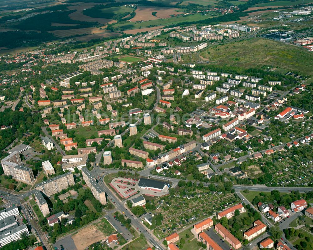 Gera von oben - Wohngebiet der Mehrfamilienhaussiedlung in Gera im Bundesland Thüringen, Deutschland