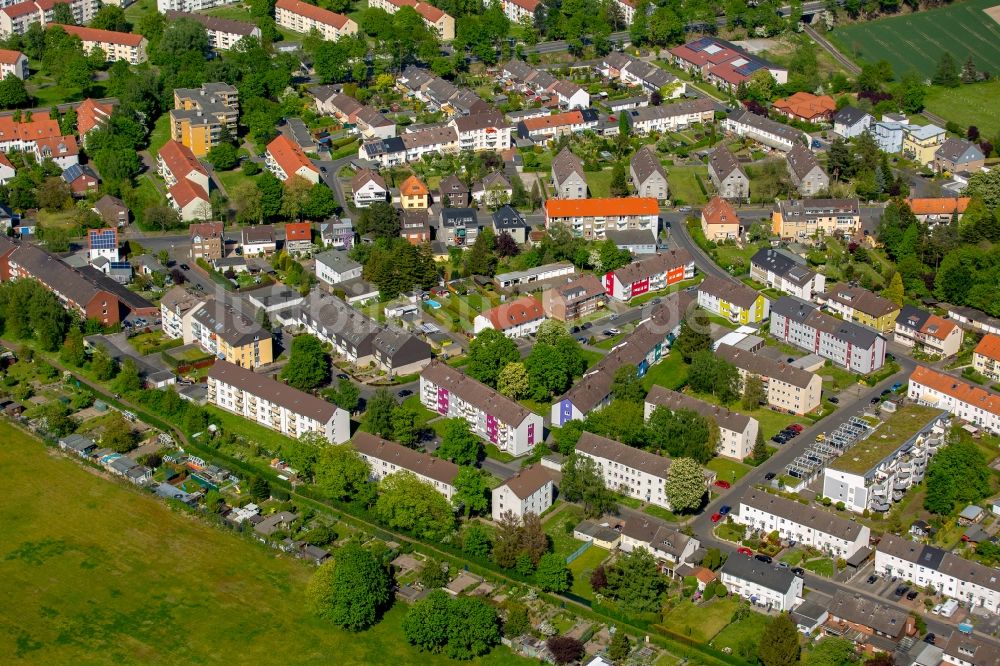 Hamm aus der Vogelperspektive: Wohngebiet einer Mehrfamilienhaussiedlung in Hamm im Bundesland Nordrhein-Westfalen