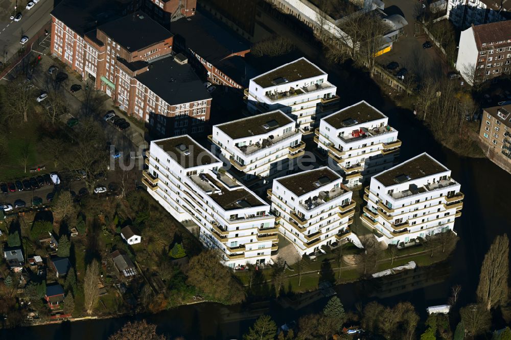 Luftaufnahme Hamburg - Wohngebiet der Mehrfamilienhaussiedlung Hansaterrassen am Rückerskanal in Hamburg, Deutschland