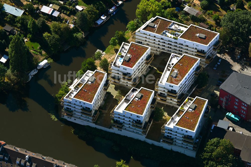 Hamburg von oben - Wohngebiet der Mehrfamilienhaussiedlung Hansaterrassen am Rückerskanal in Hamburg, Deutschland