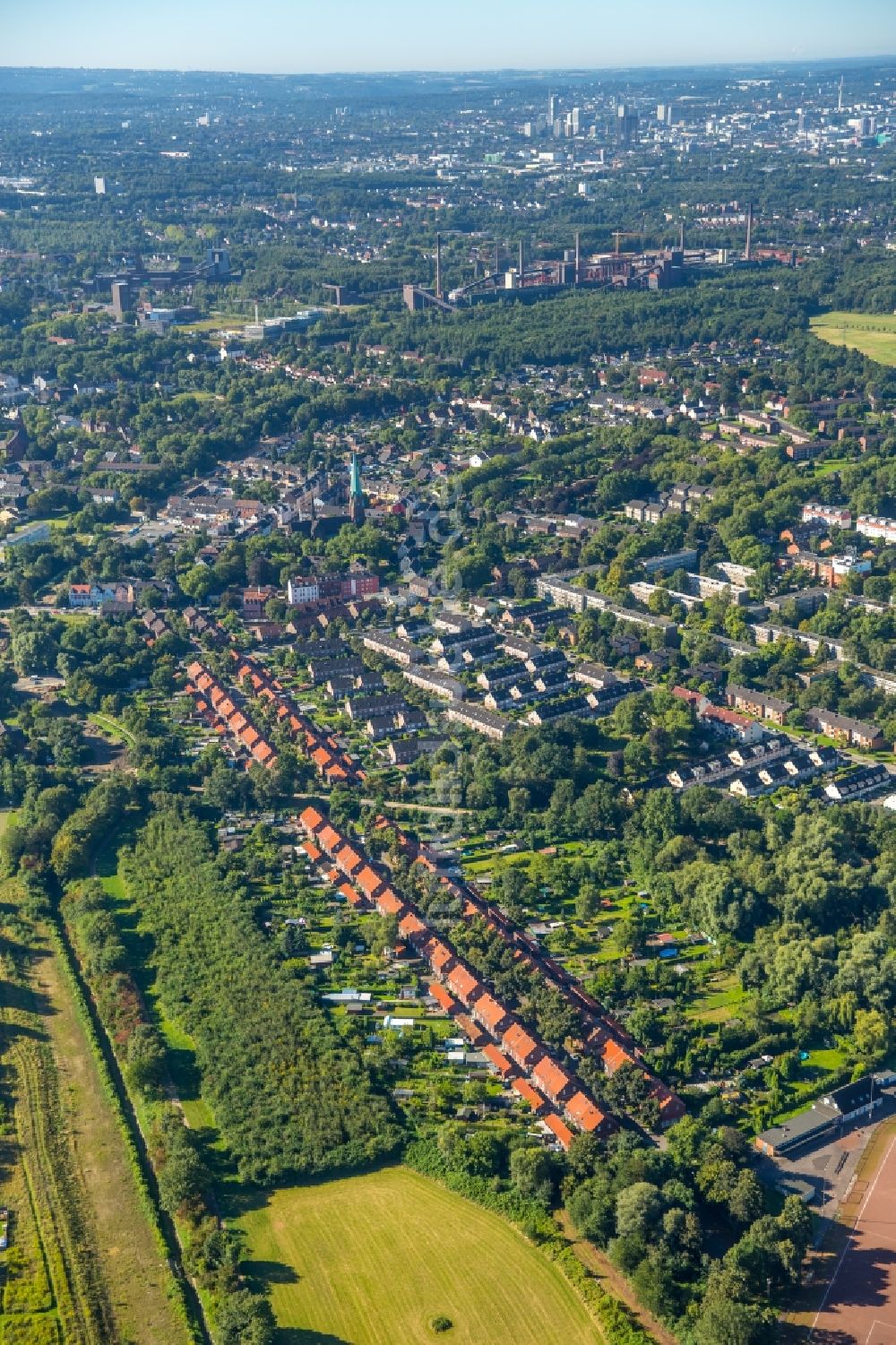 Essen aus der Vogelperspektive: Wohngebiet einer Mehrfamilienhaussiedlung Hegemannshof in Essen im Bundesland Nordrhein-Westfalen