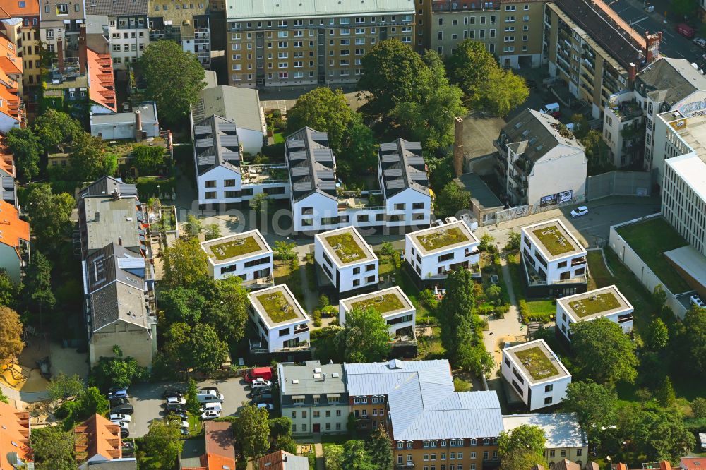 Dresden aus der Vogelperspektive: Wohngebiet der Mehrfamilienhaussiedlung Hof Quartier Neustadt in Dresden im Bundesland Sachsen, Deutschland