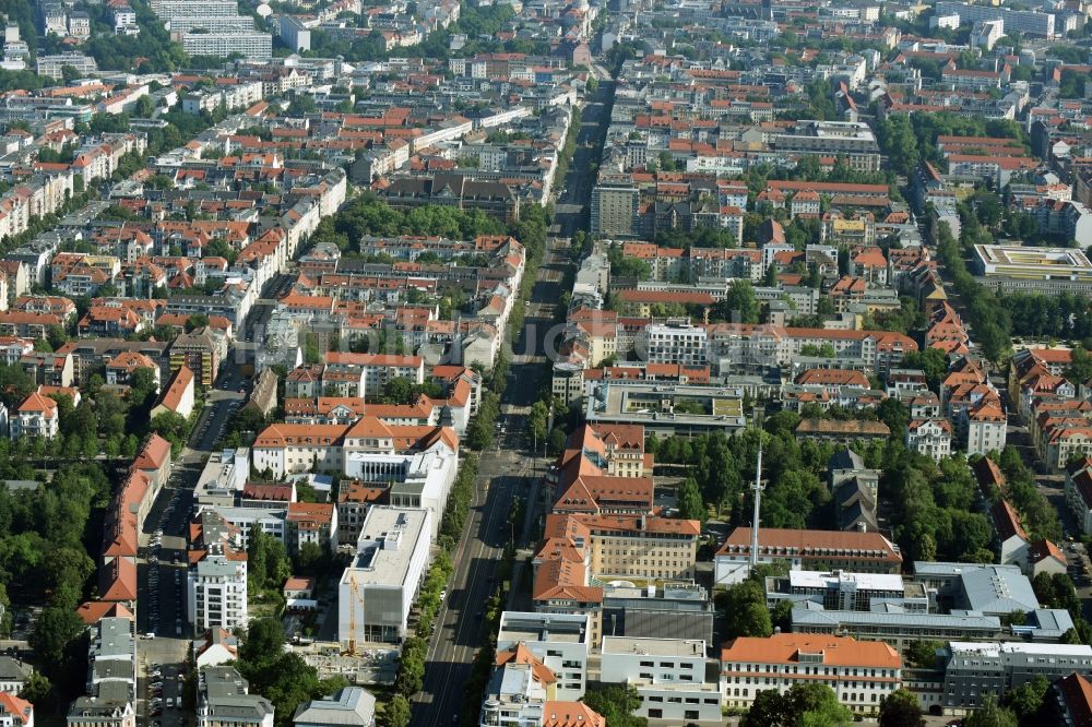 Luftbild Leipzig - Wohngebiet einer Mehrfamilienhaussiedlung Karl-Liebknecht-Straße in Leipzig im Bundesland Sachsen