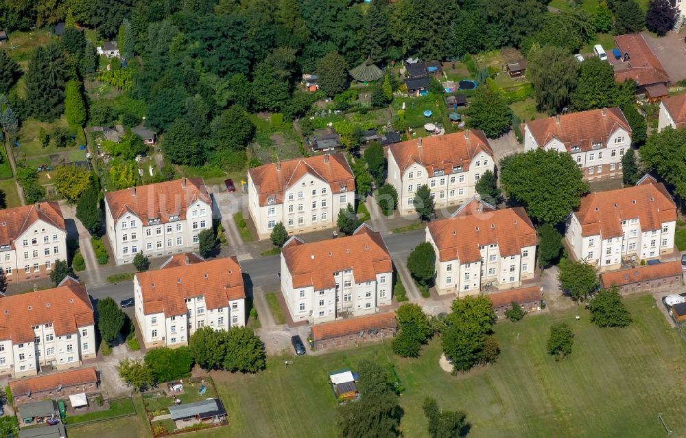 Recklinghausen von oben - Wohngebiet einer Mehrfamilienhaussiedlung Kolonie König Ludwig in Recklinghausen im Bundesland Nordrhein-Westfalen