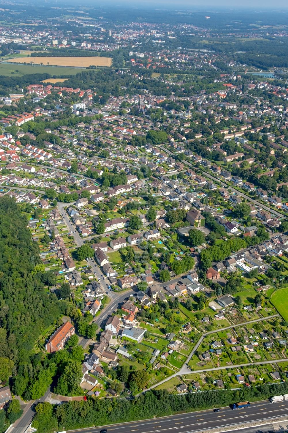 Luftaufnahme Lünen - Wohngebiet der Mehrfamilienhaussiedlung Kolonie Oberbecker in Lünen im Bundesland Nordrhein-Westfalen