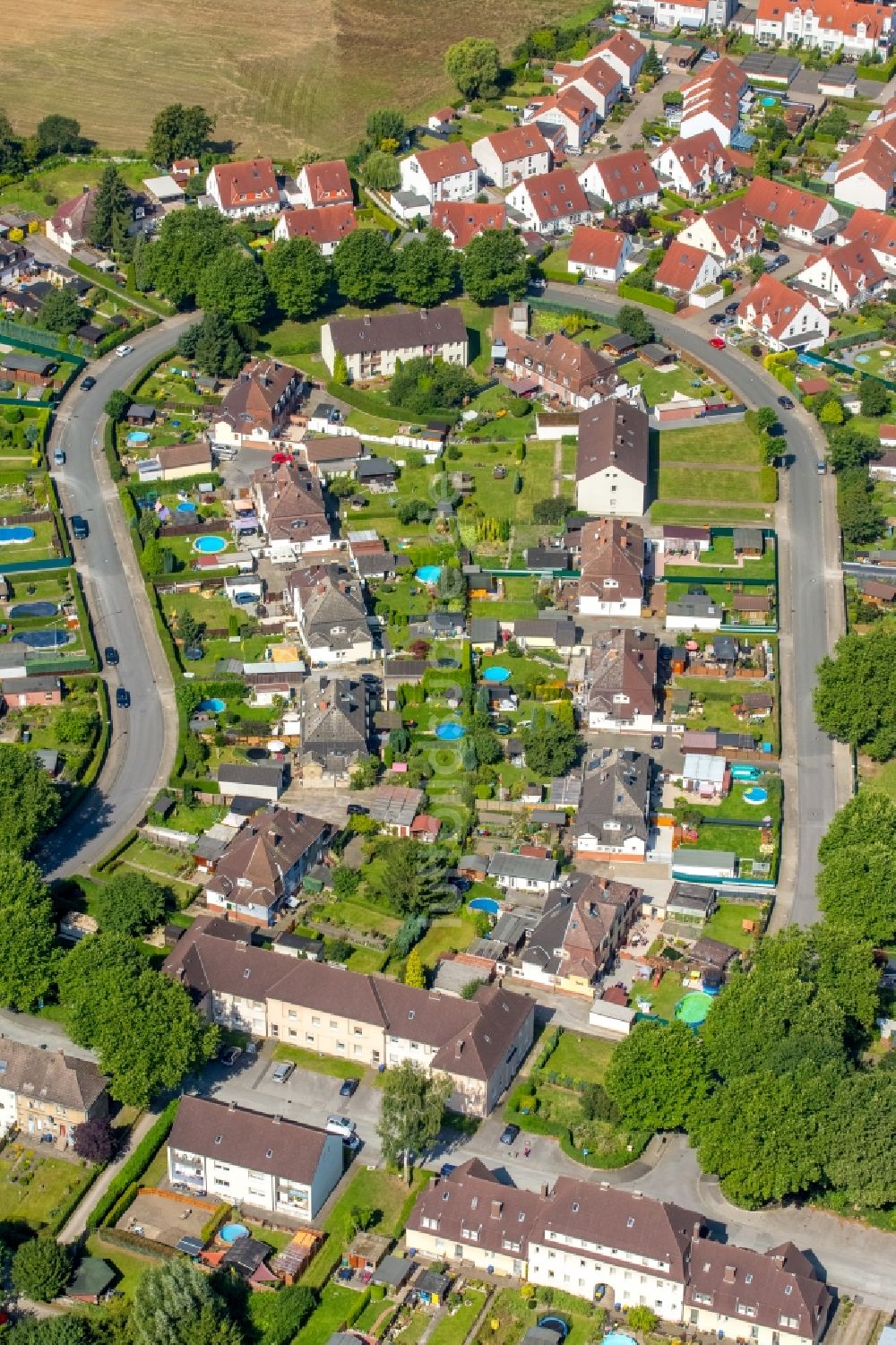 Lünen aus der Vogelperspektive: Wohngebiet der Mehrfamilienhaussiedlung Kolonie Oberbecker in Lünen im Bundesland Nordrhein-Westfalen