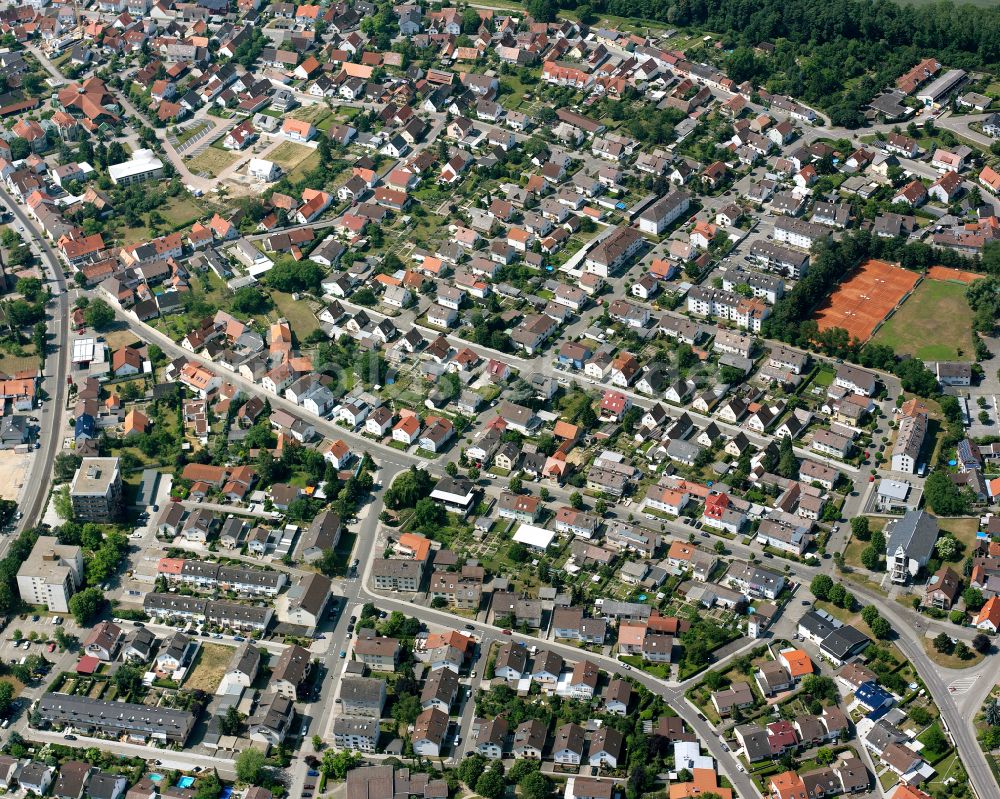 Luftaufnahme Linkenheim - Wohngebiet der Mehrfamilienhaussiedlung in Linkenheim im Bundesland Baden-Württemberg, Deutschland