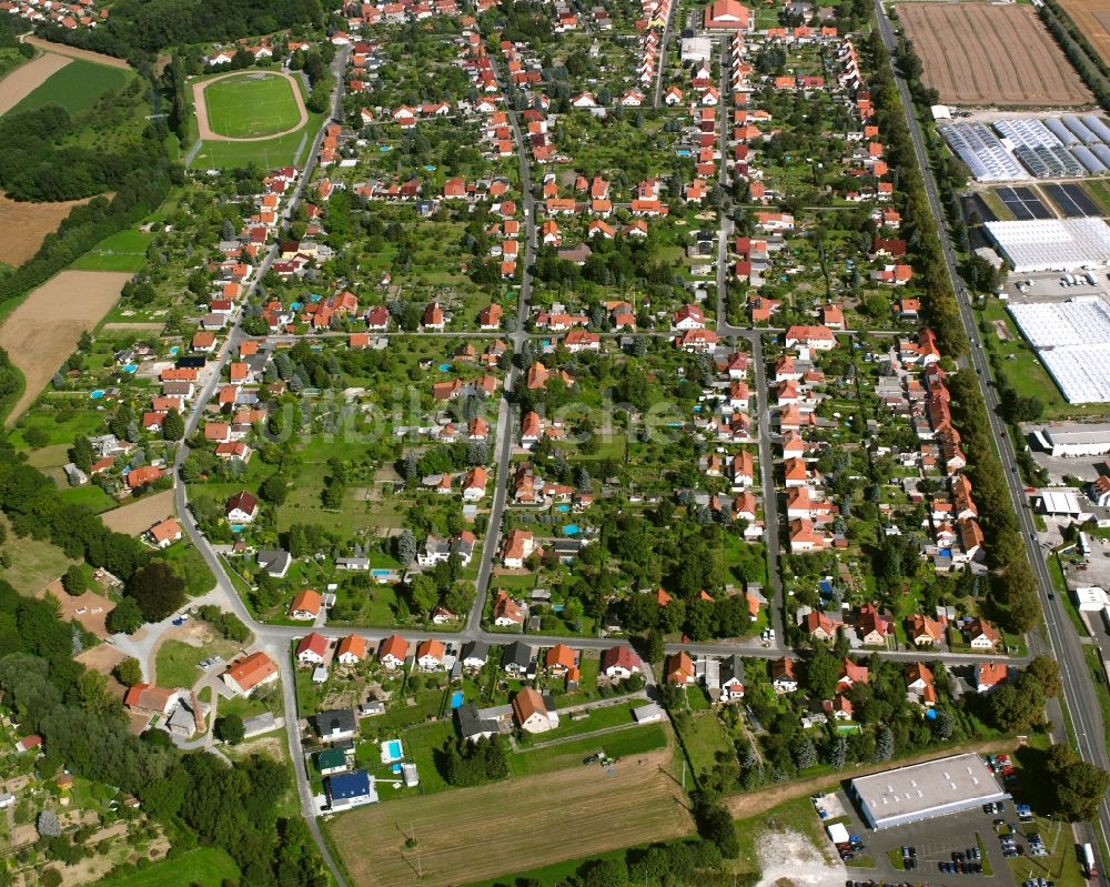 Mühlhausen/Thüringen aus der Vogelperspektive: Wohngebiet der Mehrfamilienhaussiedlung in Mühlhausen im Bundesland Thüringen, Deutschland