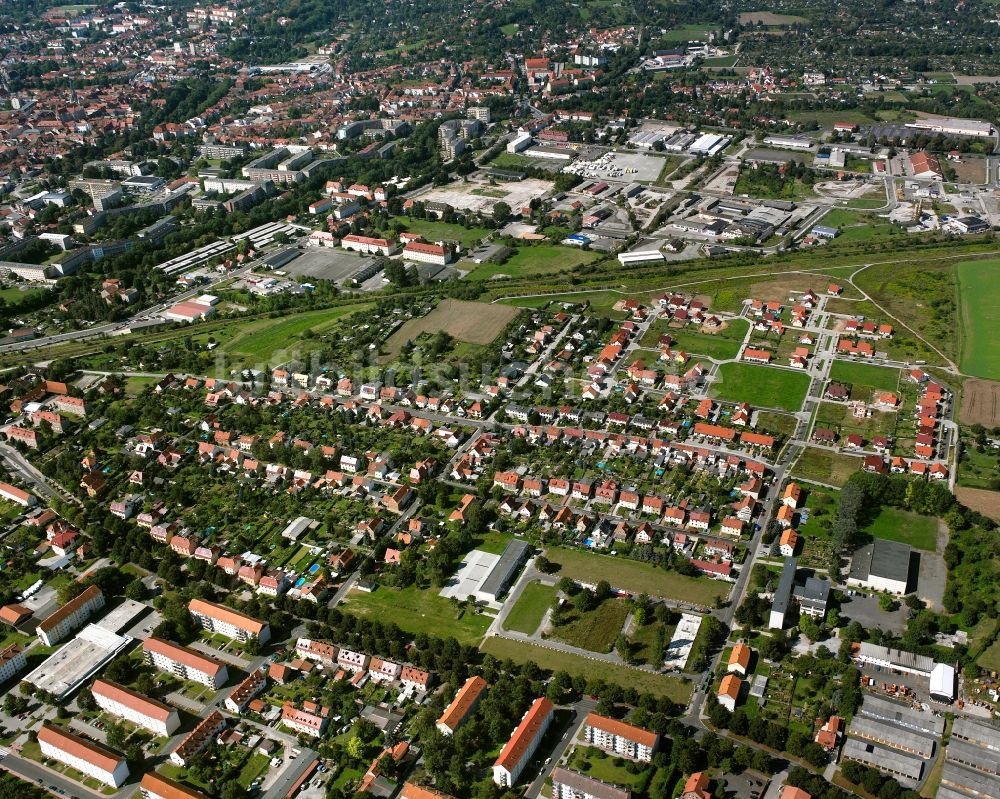 Mühlhausen/Thüringen aus der Vogelperspektive: Wohngebiet der Mehrfamilienhaussiedlung in Mühlhausen im Bundesland Thüringen, Deutschland