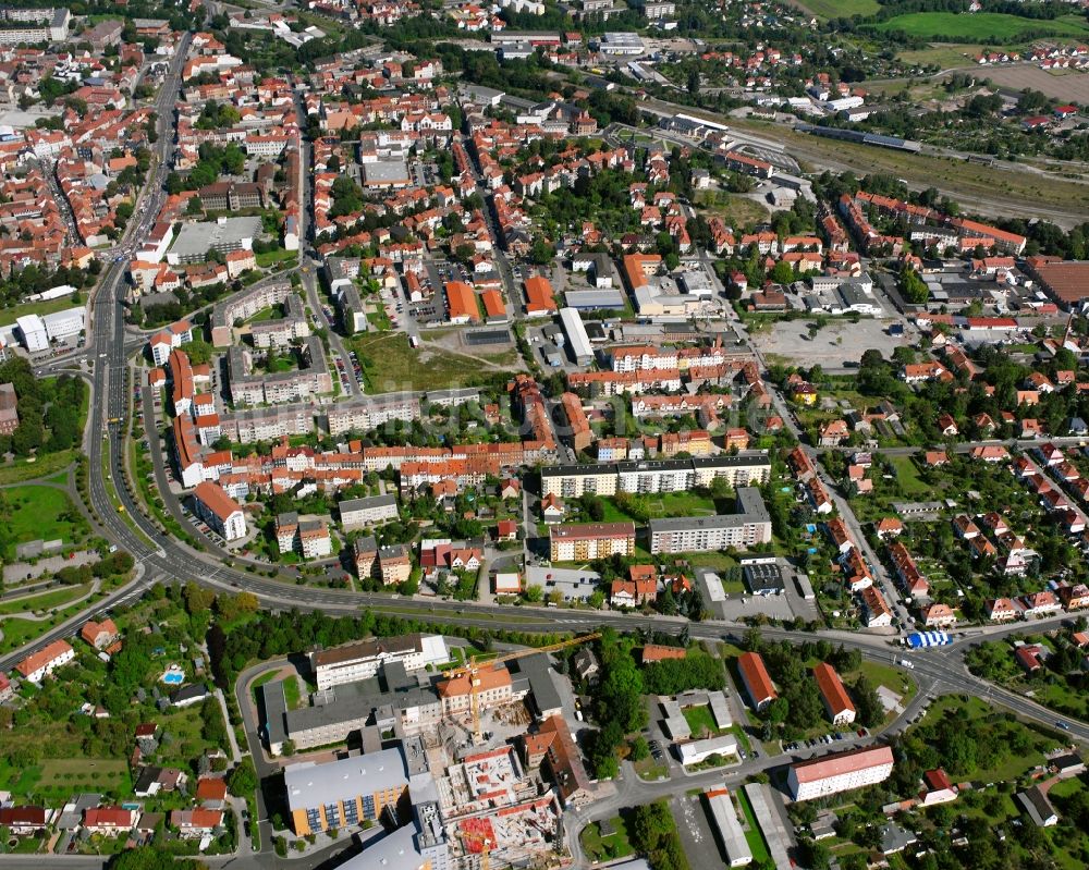 Mühlhausen/Thüringen aus der Vogelperspektive: Wohngebiet der Mehrfamilienhaussiedlung in Mühlhausen im Bundesland Thüringen, Deutschland