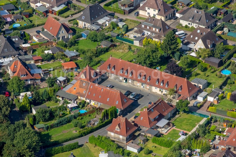 Hamm aus der Vogelperspektive: Wohngebiet der Mehrfamilienhaussiedlung Neue Kolonie Heessen in Hamm im Bundesland Nordrhein-Westfalen