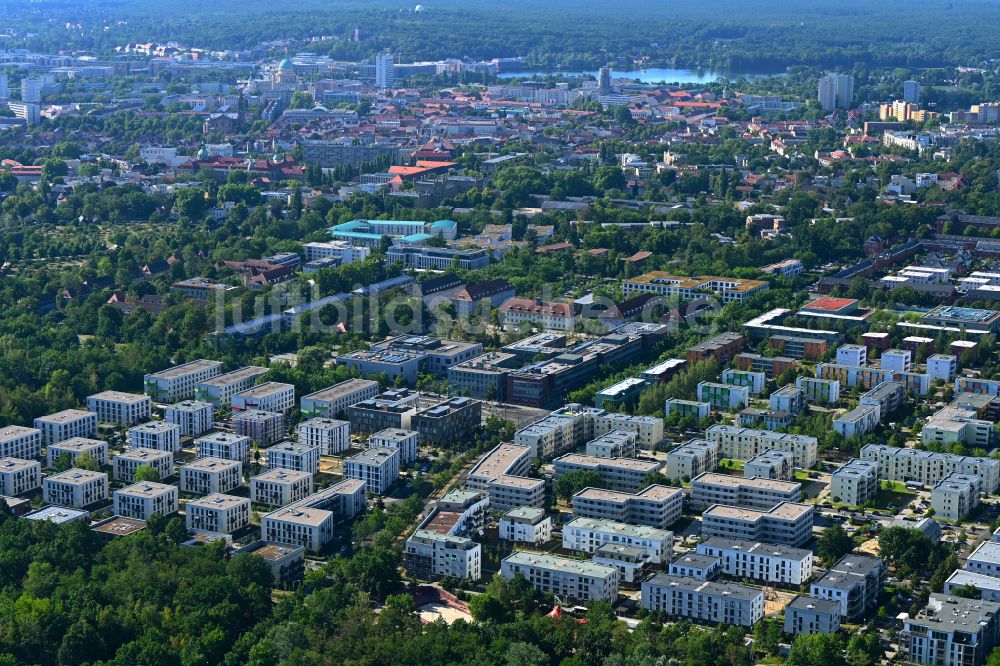 Luftaufnahme Potsdam - Wohngebiet einer Mehrfamilienhaussiedlung im Ortsteil Bornstedt in Potsdam im Bundesland Brandenburg, Deutschland