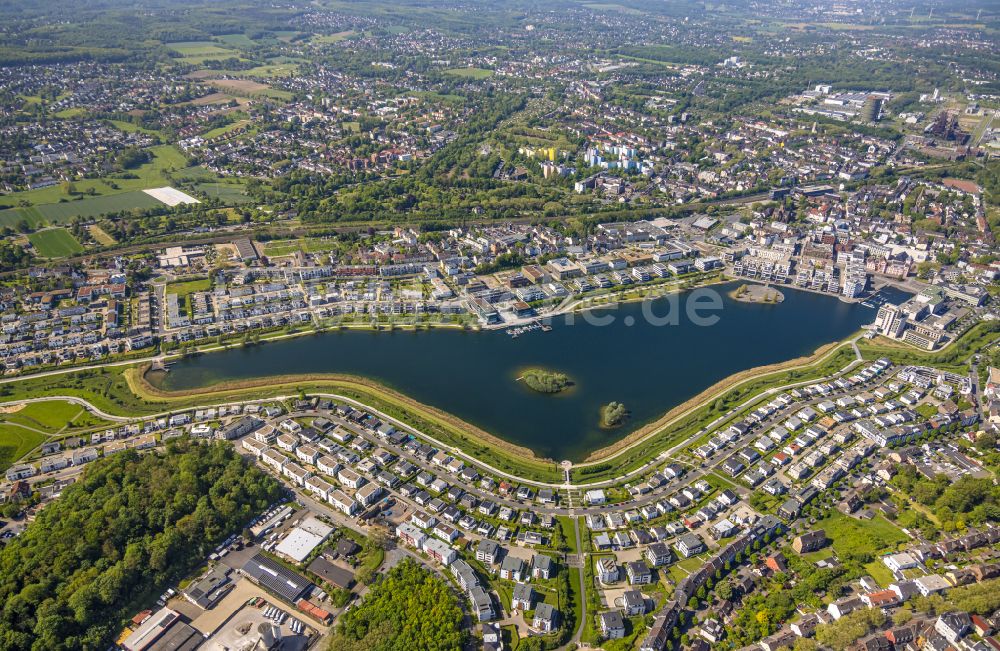 Dortmund von oben - Wohngebiet der Mehrfamilienhaussiedlung am Phoenixsee in Dortmund im Bundesland Nordrhein-Westfalen, Deutschland