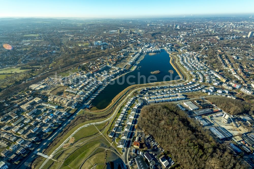 Luftaufnahme Dortmund - Wohngebiet der Mehrfamilienhaussiedlung am Phoenixsee im Ortsteil Hörde in Dortmund im Bundesland Nordrhein-Westfalen, Deutschland