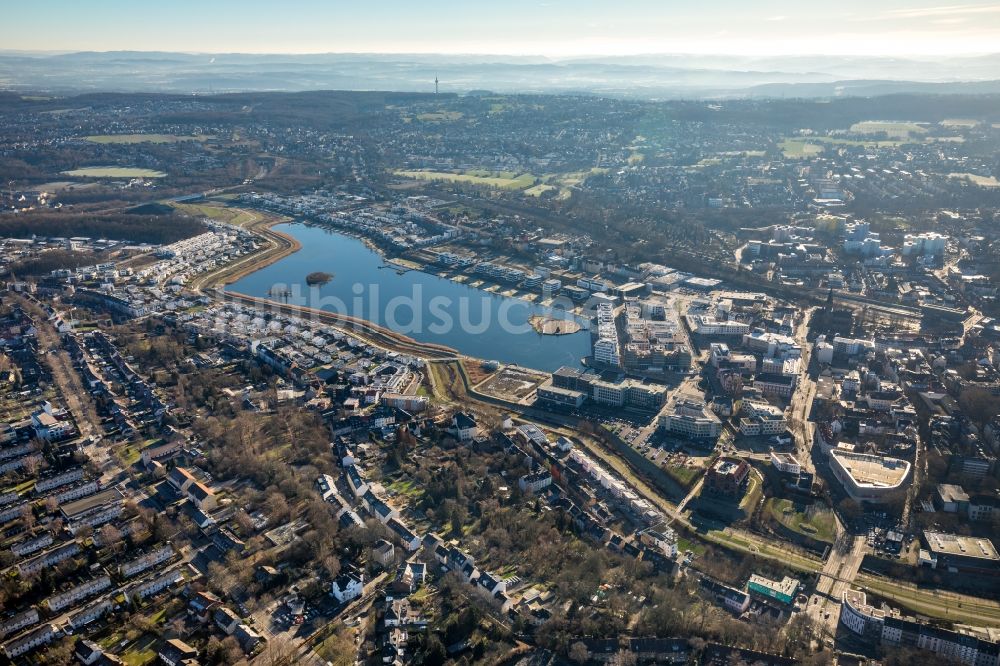 Dortmund von oben - Wohngebiet der Mehrfamilienhaussiedlung am Phoenixsee im Ortsteil Hörde in Dortmund im Bundesland Nordrhein-Westfalen, Deutschland