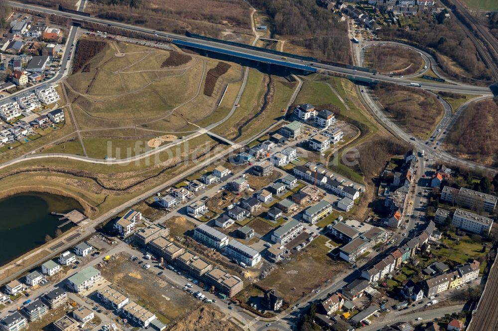 Dortmund aus der Vogelperspektive: Wohngebiet der Mehrfamilienhaussiedlung am Röhrichtweg - Binsenweg in Dortmund im Bundesland Nordrhein-Westfalen, Deutschland