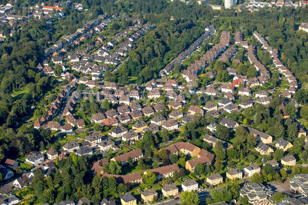 Mülheim an der Ruhr von oben - Wohngebiet der Mehrfamilienhaussiedlung Siedlung Heimaterde in Mülheim an der Ruhr im Bundesland Nordrhein-Westfalen