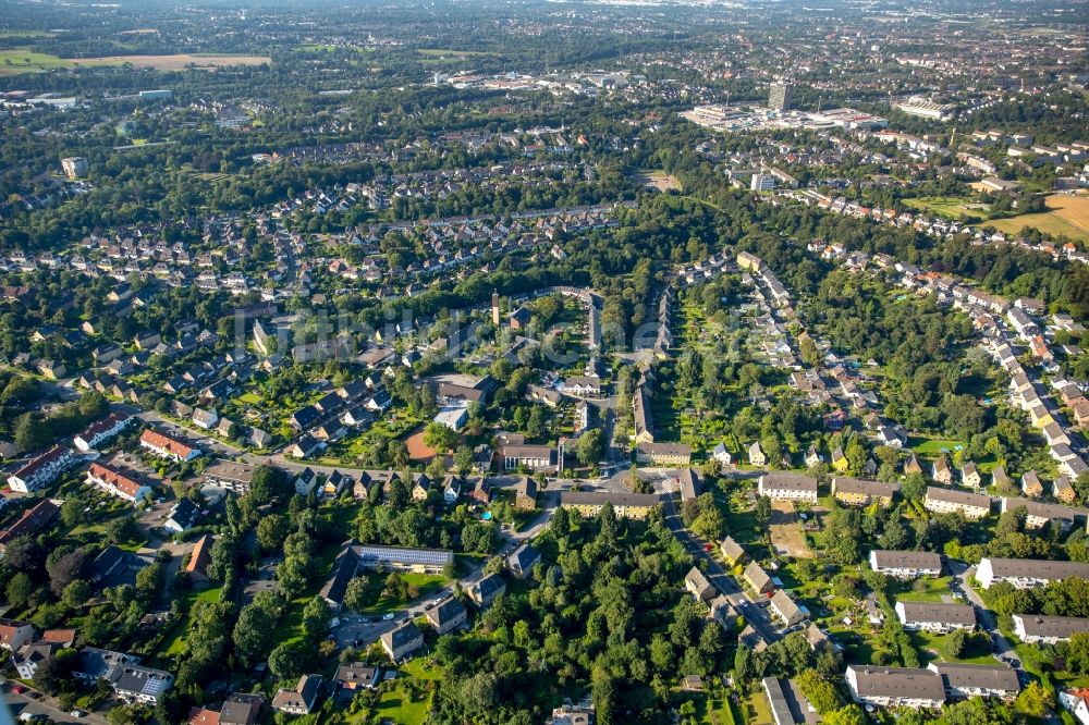 Luftbild Mülheim an der Ruhr - Wohngebiet der Mehrfamilienhaussiedlung Siedlung Heimaterde in Mülheim an der Ruhr im Bundesland Nordrhein-Westfalen