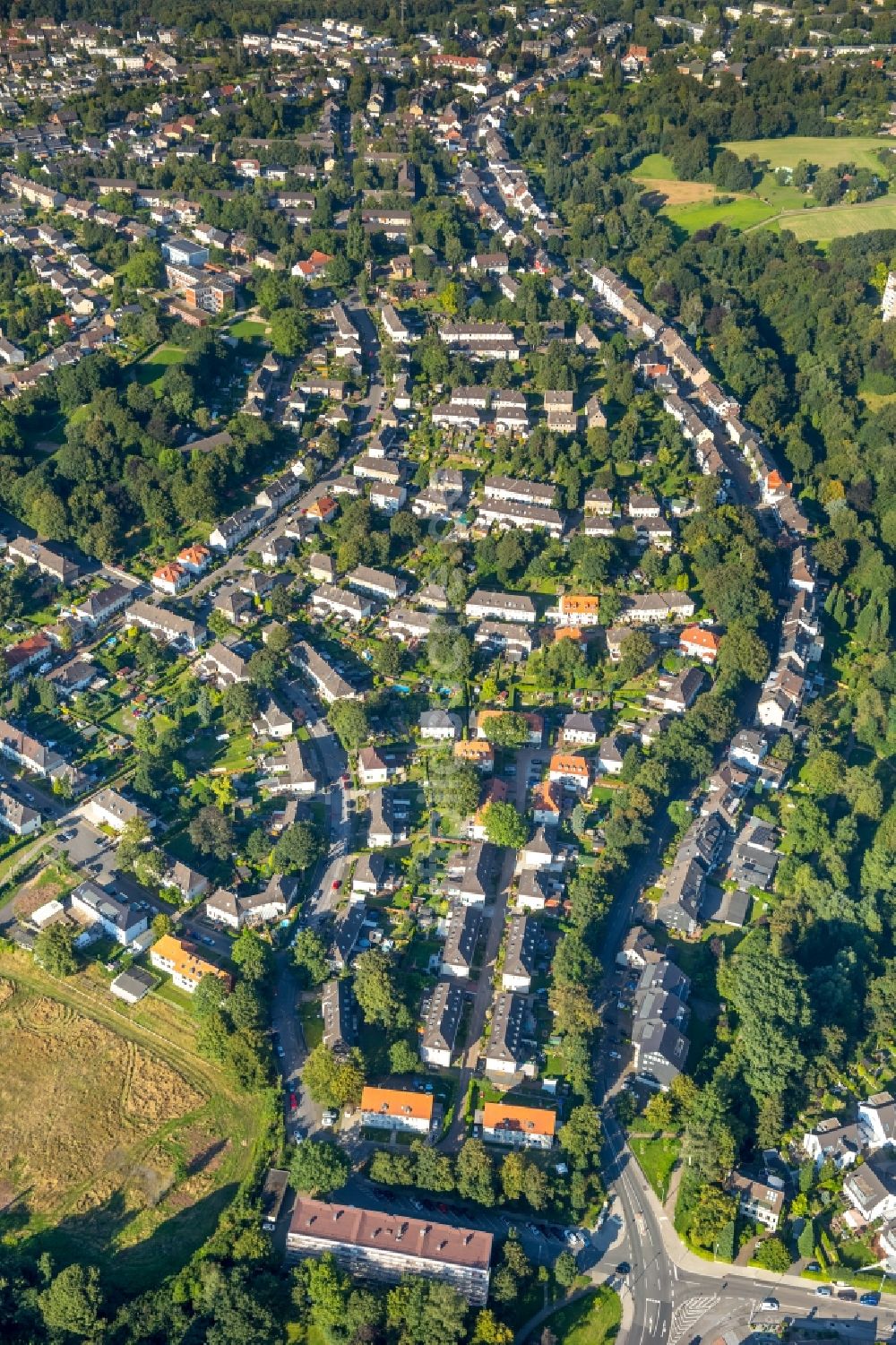 Luftaufnahme Mülheim an der Ruhr - Wohngebiet der Mehrfamilienhaussiedlung Siedlung Papenbusch in Mülheim an der Ruhr im Bundesland Nordrhein-Westfalen