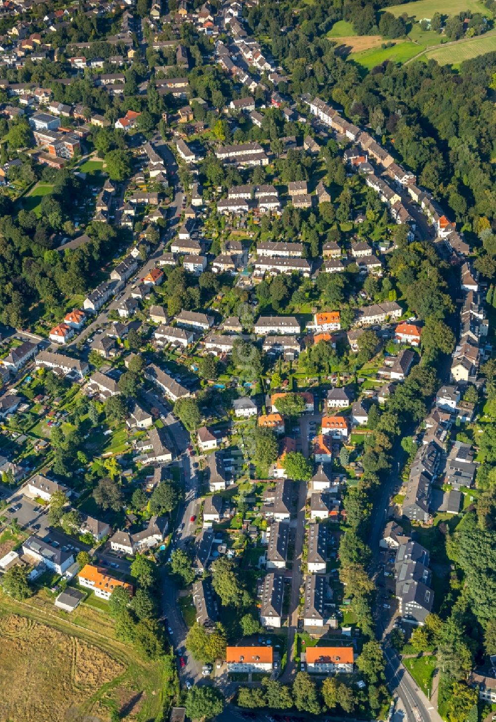 Mülheim an der Ruhr von oben - Wohngebiet der Mehrfamilienhaussiedlung Siedlung Papenbusch in Mülheim an der Ruhr im Bundesland Nordrhein-Westfalen