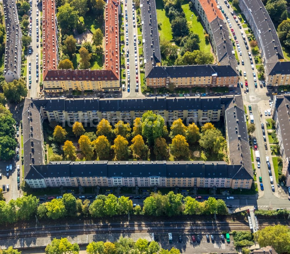 Luftbild Dortmund - Wohngebiet der Mehrfamilienhaussiedlung Sonnenstraße - Studtstraße - Roseggerstraße im Ortsteil Tremonia in Dortmund im Bundesland Nordrhein-Westfalen, Deutschland