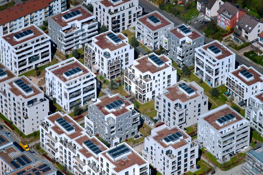 Frankfurt am Main aus der Vogelperspektive: Wohngebiet der Mehrfamilienhaussiedlung Stadtgärten Henninger Turm in Frankfurt am Main im Bundesland Hessen, Deutschland