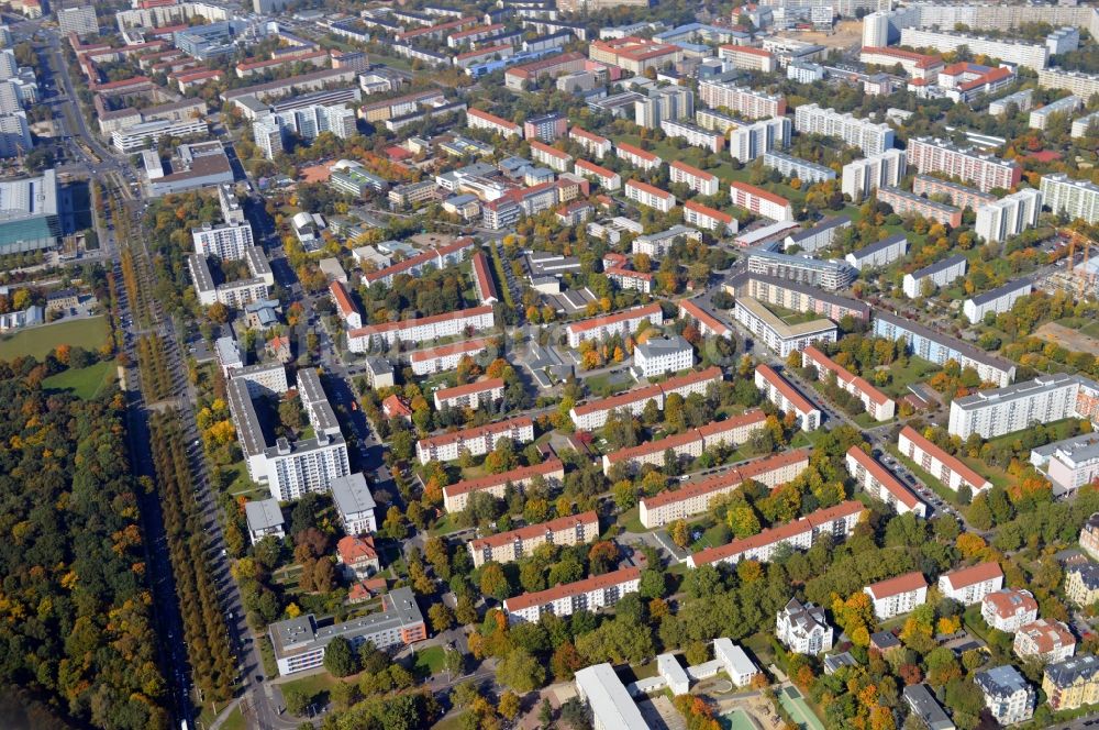 Luftbild Dresden - Wohngebiet der Mehrfamilienhaussiedlung Stübelallee - Canelettostraße - Fetscherstraße im Ortsteil Johannstadt in Dresden im Bundesland Sachsen, Deutschland