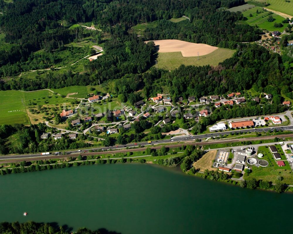 Luftbild Murg - Wohngebiet einer Mehrfamilienhaussiedlung am Ufer- und Flussverlauf Rhein an der Hauptstraße in Murg im Bundesland Baden-Württemberg, Deutschland