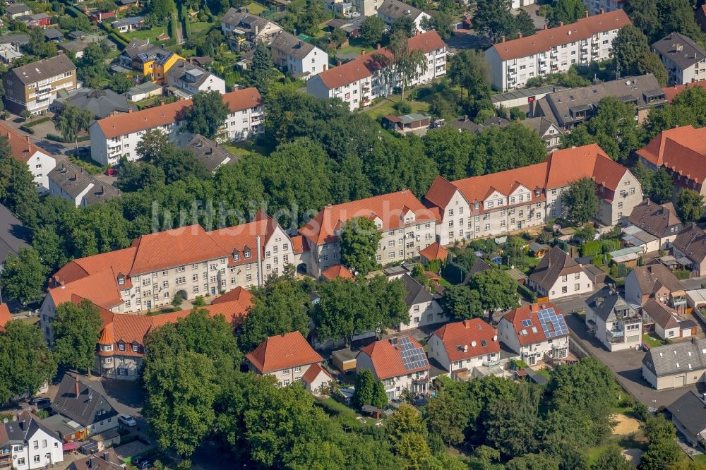 Lünen aus der Vogelperspektive: Wohngebiet der Mehrfamilienhaussiedlung Victoria-Siedlung in Lünen im Bundesland Nordrhein-Westfalen