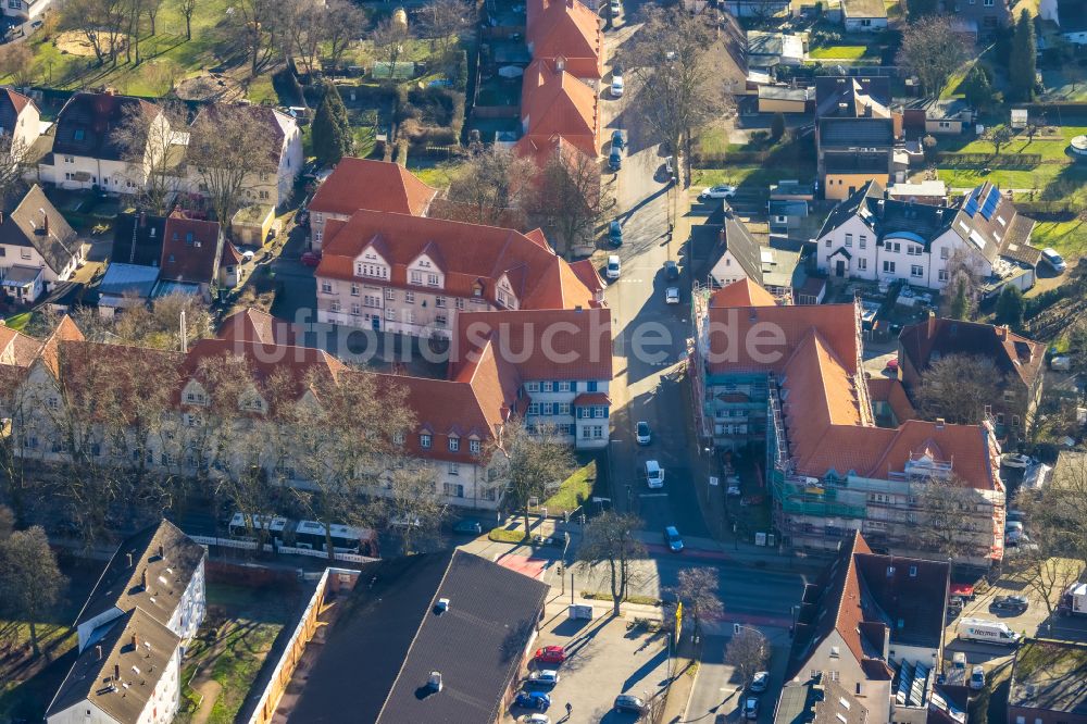 Lünen von oben - Wohngebiet der Mehrfamilienhaussiedlung Victoria-Siedlung in Lünen im Bundesland Nordrhein-Westfalen