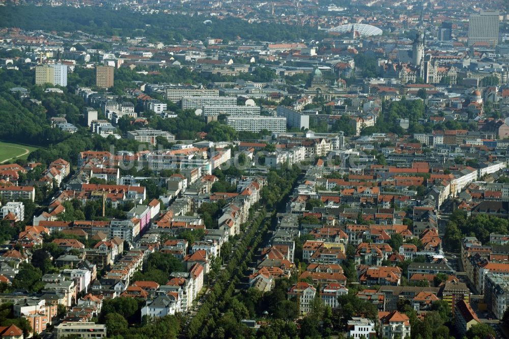 Luftbild Leipzig - Wohngebiet einer Mehrfamilienhaussiedlung Windscheidstraße - August-Bebel-Straße in Leipzig im Bundesland Sachsen