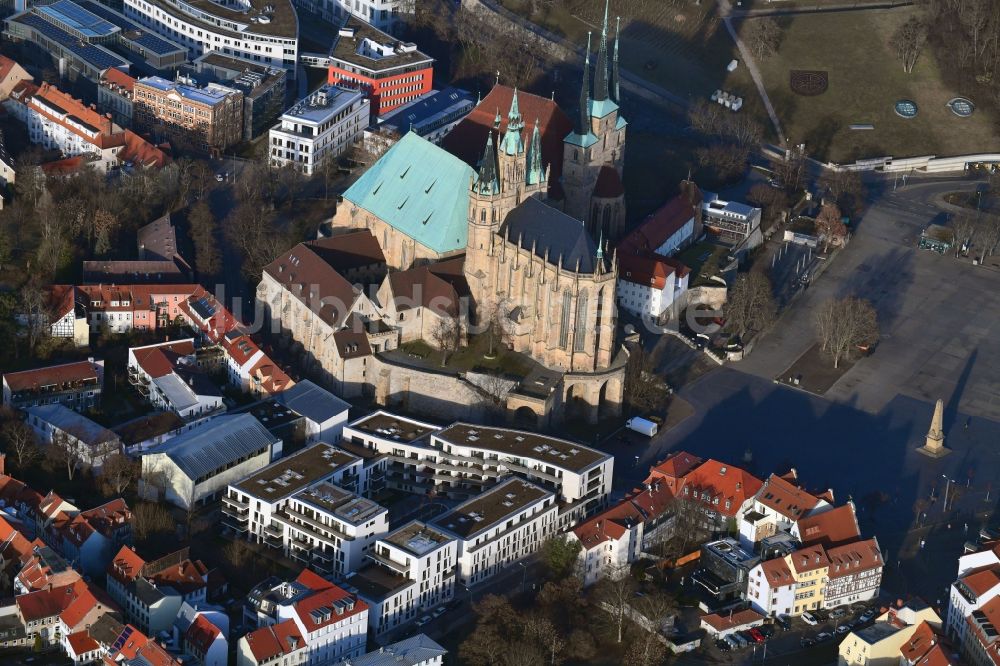 Erfurt aus der Vogelperspektive: Wohngebiet Mehrfamilienhaussiedlung Wohnen am Dom im Zentrum in Erfurt im Bundesland Thüringen, Deutschland