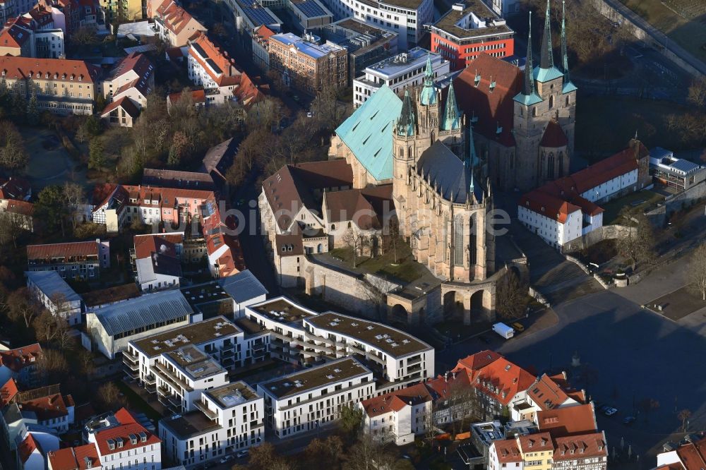 Luftbild Erfurt - Wohngebiet Mehrfamilienhaussiedlung Wohnen am Dom im Zentrum in Erfurt im Bundesland Thüringen, Deutschland