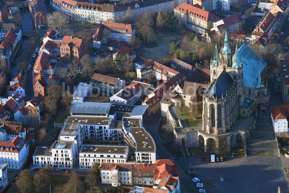 Erfurt aus der Vogelperspektive: Wohngebiet Mehrfamilienhaussiedlung Wohnen am Dom im Zentrum in Erfurt im Bundesland Thüringen, Deutschland